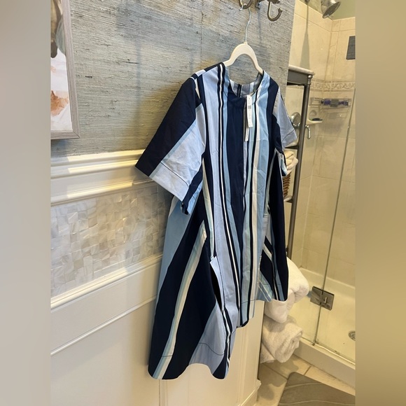 NWT new SP small petite Anthropologie Maeve Emmy swing dress blue stripe pockets - Picture 8 of 17